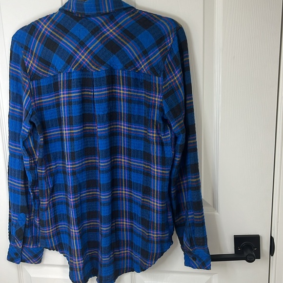 Rails hunter long sleeve button down flannel electric blue plaid shirt - Picture 2 of 5